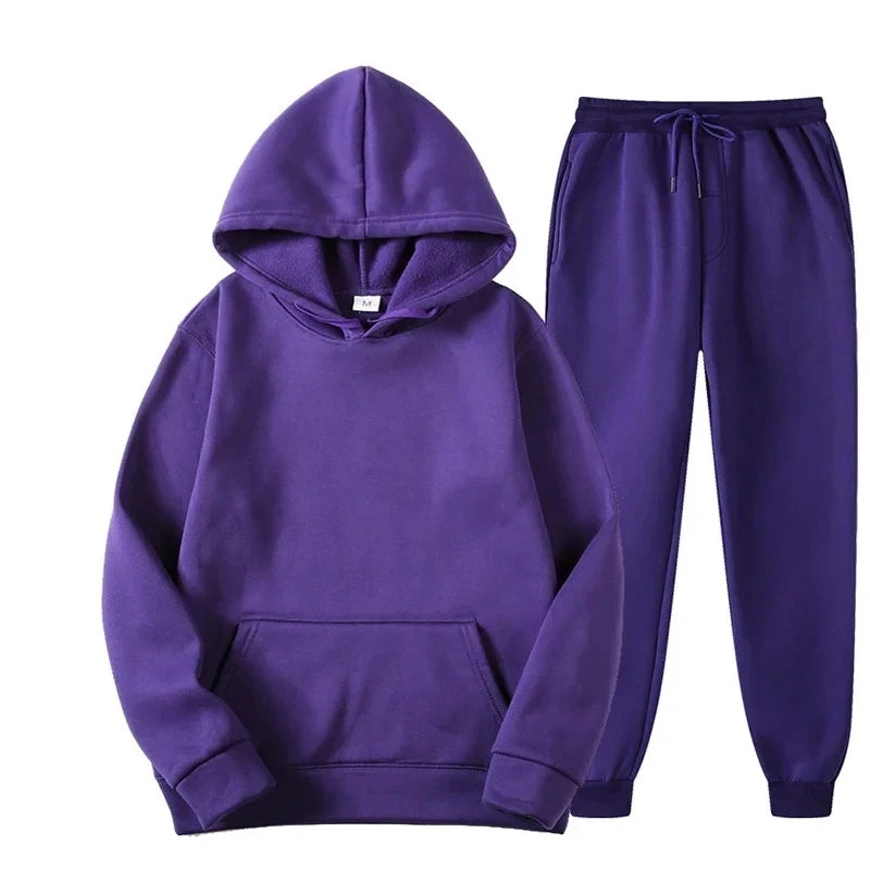 Men's Autumn and Winter New Solid Color Hoodie+pants Two-piece Set Fashionable Casual Sports Set Size S-3XL Tracksuit