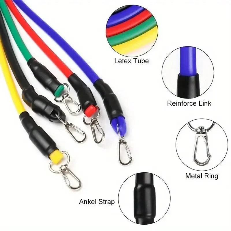 11pcs/Set Pull Rope, Resistance Bands, Portable Fitness Equipment, Ankle Strap, Chest Expander, Elastic Exercise Band 7 Sister Stars LLC