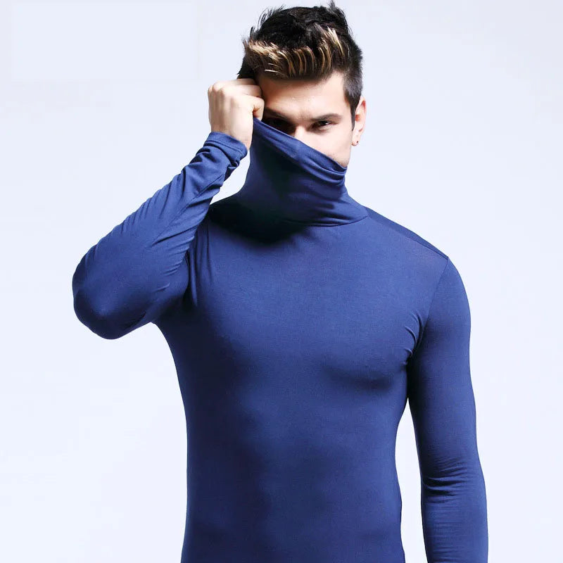 2025 New Men's keep warm Sport Casual High Neck Slim Fit Long Sleeve T-shirt turtleneck for men slim elastic thin pullover