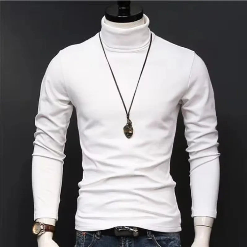 2025 New Men's keep warm Sport Casual High Neck Slim Fit Long Sleeve T-shirt turtleneck for men slim elastic thin pullover