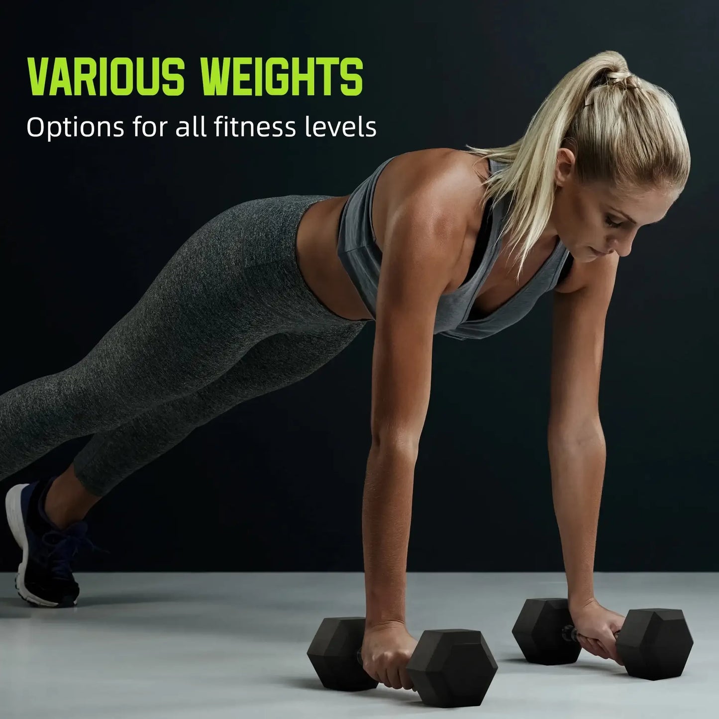 Rubber Encased Hex Dumbbells, 15 lbs Pair, Black,Knurled chrome handles