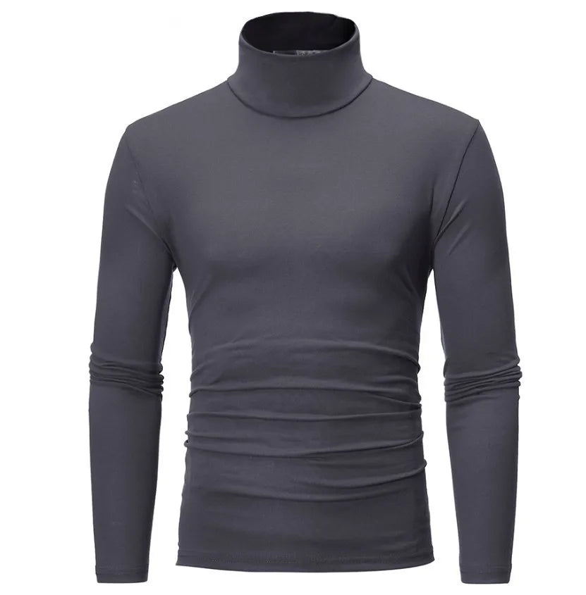 2023 new Men's High Neck Slim Fit Long Sleeve T-shirt turtleneck for men slim elastic thin pullover