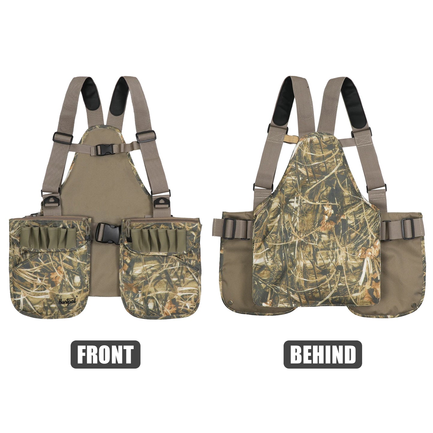 Hunting Vest Camouflage Upland Waterfowl Vest Meadow Lightweight with Hunting Game Duck Pouch and Pockets for Hunting Fishing