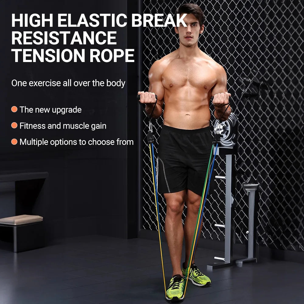10-14pcs/Set Pull Rope Bodybuilding Resistance Bands Set Multi-function Tensioner Suit Muscle Training Belt Elastic Bands 7 Sister Stars LLC