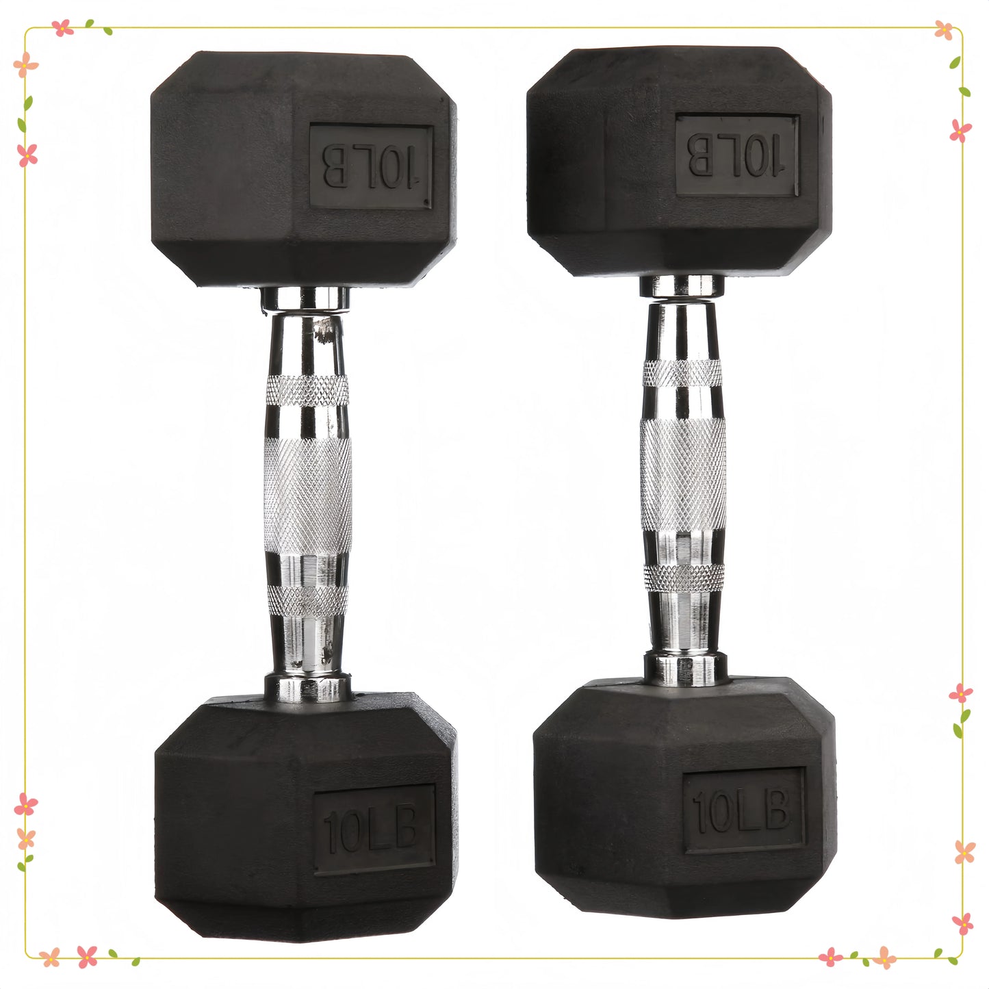 10lb Rubber Encased Hex Dumbbell Pair Black, Non-Roll Design for Home Gym, Strength Training & Weightlifting