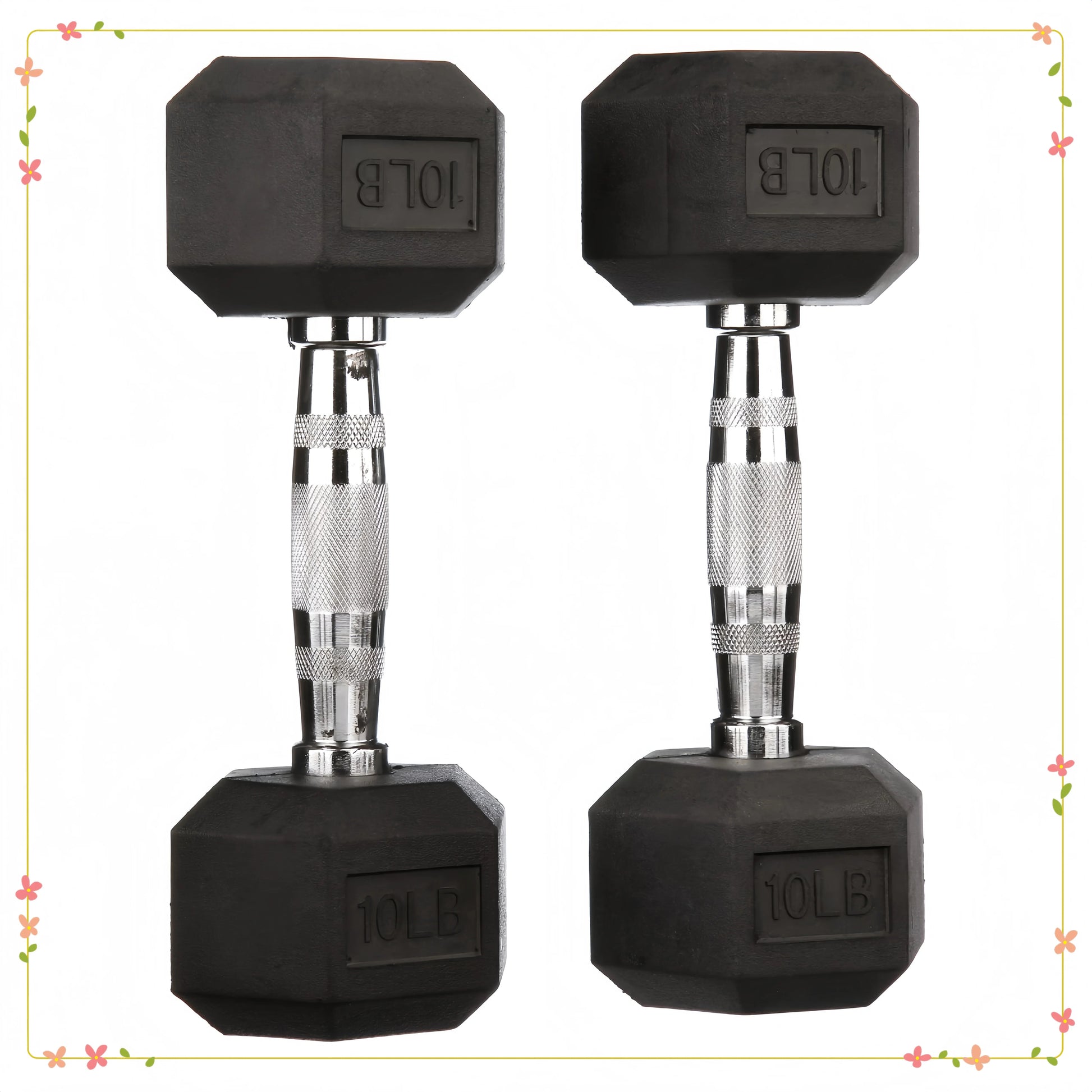 10lb Rubber Encased Hex Dumbbell Pair Black, Non-Roll Design for Home Gym, Strength Training & Weightlifting 7 Sister Stars LLC