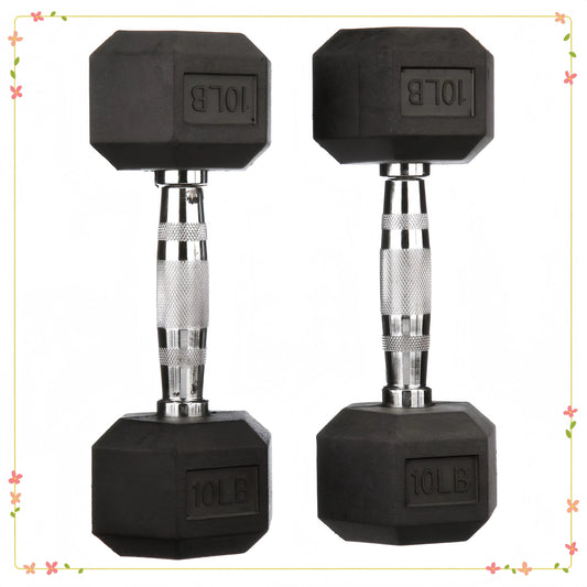 10lb Rubber Encased Hex Dumbbell Pair Black, Non-Roll Design for Home Gym, Strength Training & Weightlifting 7 Sister Stars LLC