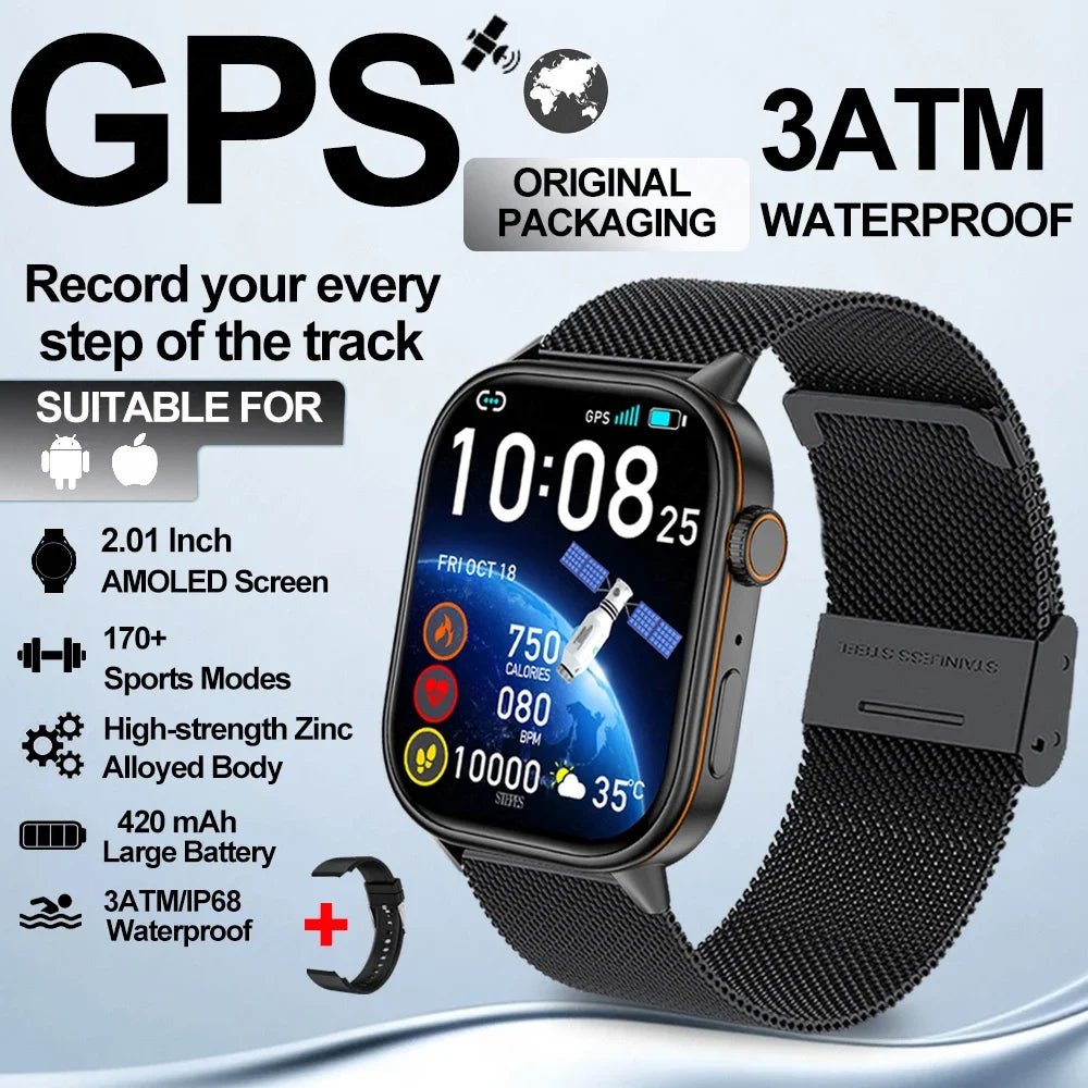 2025 New Built-in GPS Outdoor Smart Watch 2.01''HD Screen178+sports  Health Monitoring Bluetooth Call lP68 Waterproof Smartwatch