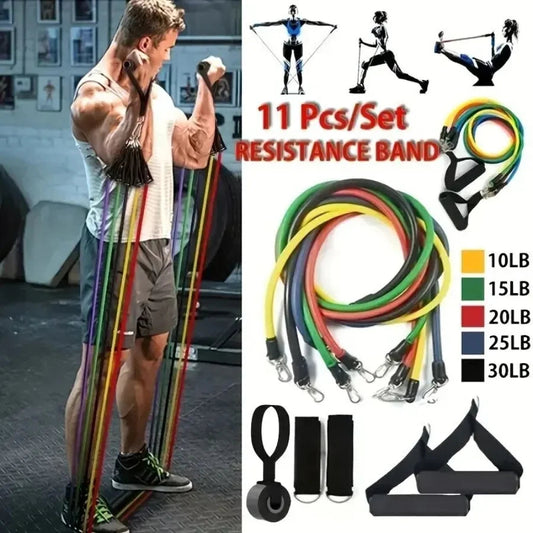 11pcs/Set Pull Rope, Resistance Bands, Portable Fitness Equipment, Ankle Strap, Chest Expander, Elastic Exercise Band 7 Sister Stars LLC