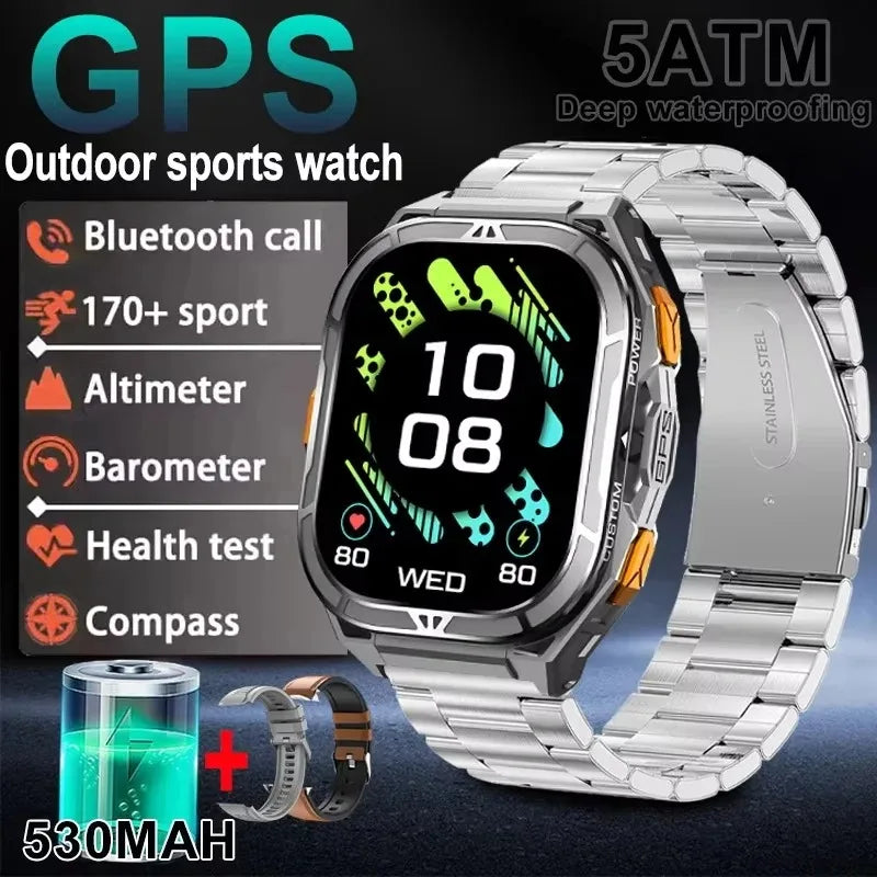 2025 New GPS Smart Watch Men 1.96-inch HD AMOLED Screen Compass Bluetooth Call 5ATM Waterproof Sport Smart Watch for Android iOS