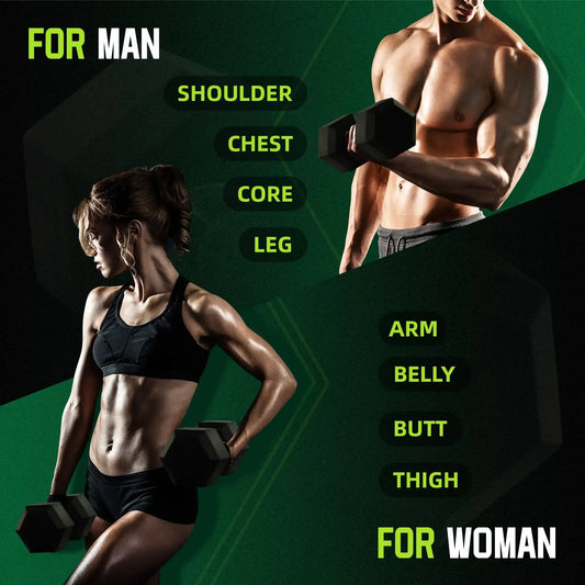 Rubber Encased Hex Dumbbells, 15 lbs Pair, Black,Knurled chrome handles