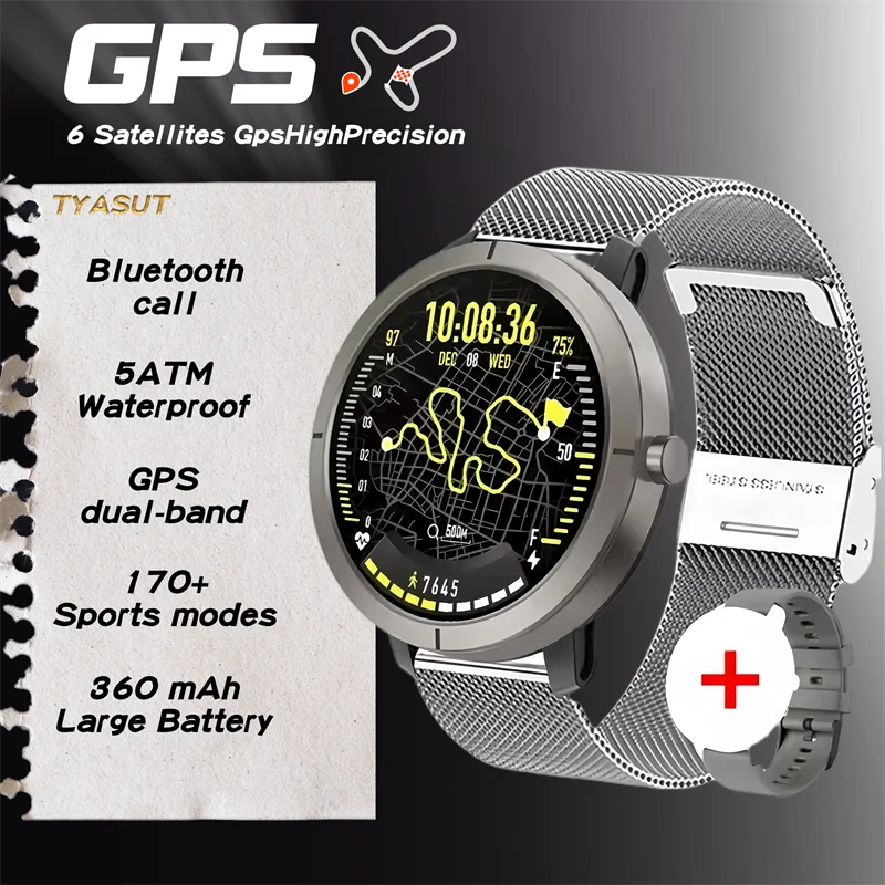 2025 New GPS Sports Smart Watch 1.32 inch AMOLED 5ATM Waterproof Outdoor Watch 360mAh Battery call Smarwatch For Men And Women