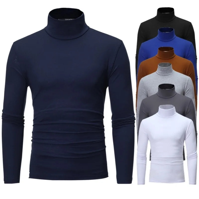 2023 new Men's High Neck Slim Fit Long Sleeve T-shirt turtleneck for men slim elastic thin pullover