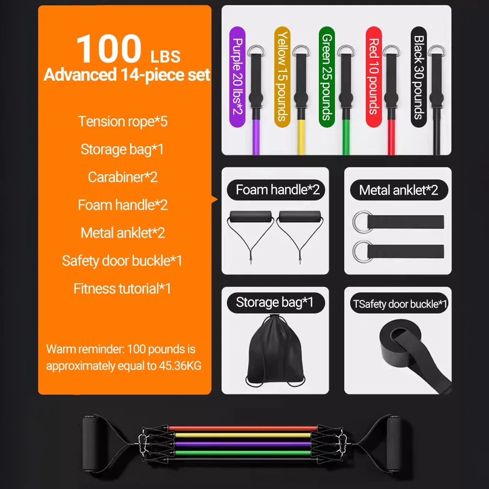 10-14pcs/Set Pull Rope Bodybuilding Resistance Bands Set Multi-function Tensioner Suit Muscle Training Belt Elastic Bands 7 Sister Stars LLC