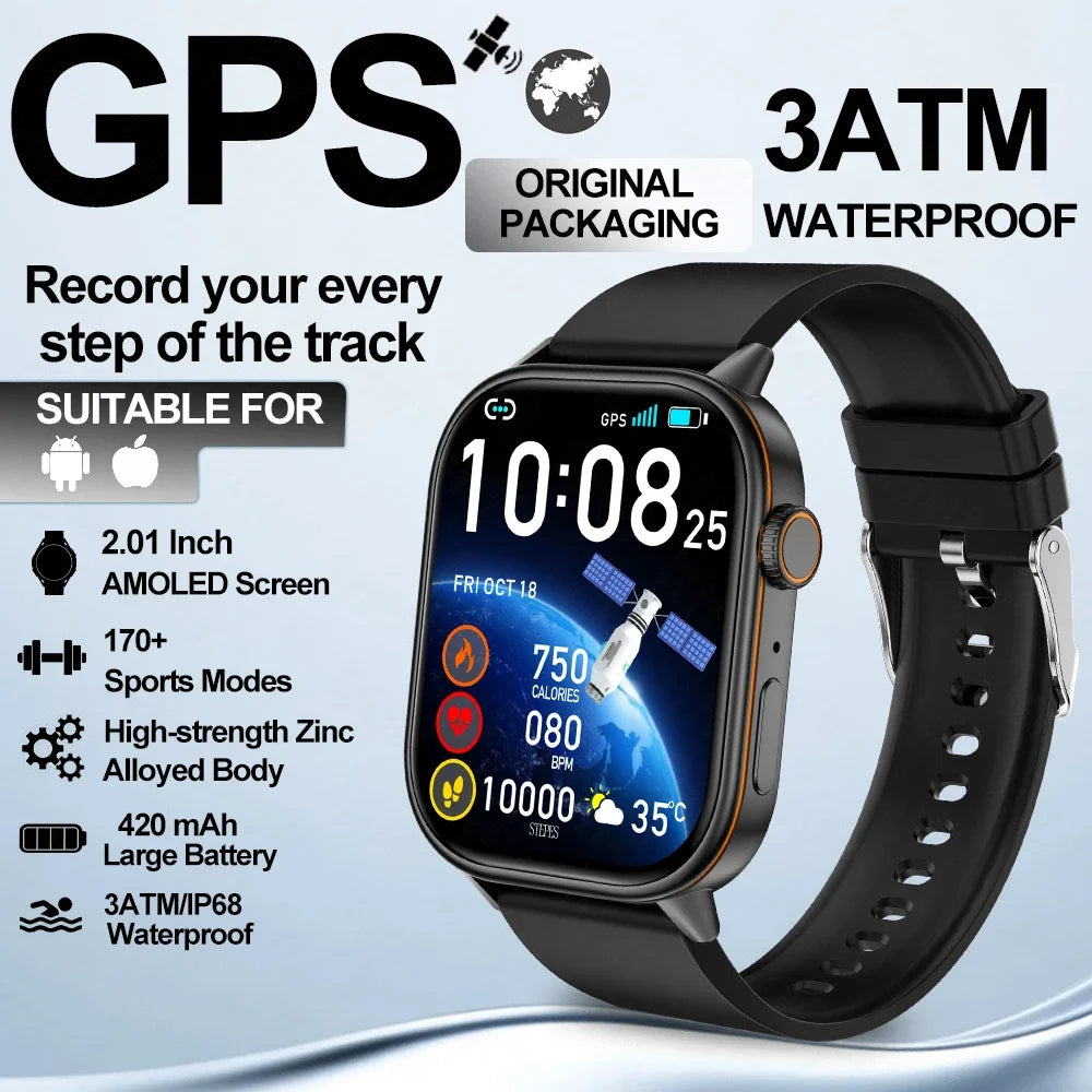 2025 New Built-in GPS Outdoor Smart Watch 2.01''HD Screen178+sports  Health Monitoring Bluetooth Call lP68 Waterproof Smartwatch