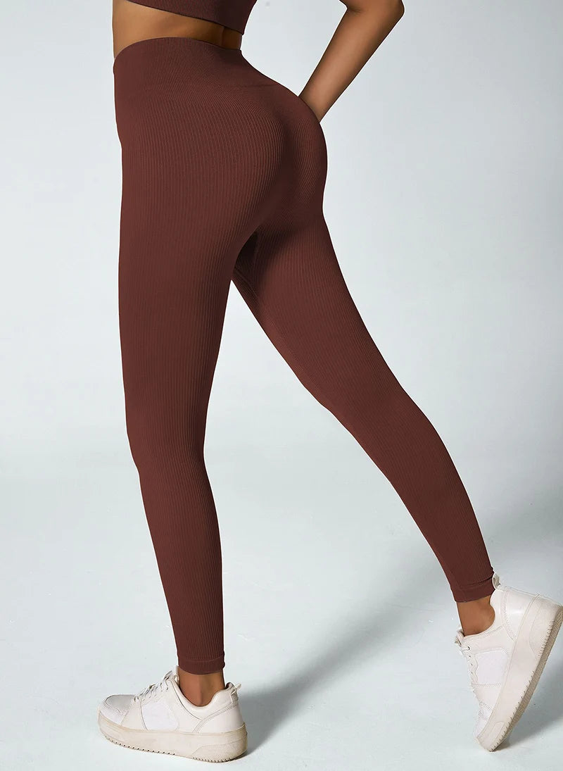 Women's seamless knitted thread yoga pants high waisted sports leggings hip lifting running training slimming and fashionable 7 Sister Stars LLC