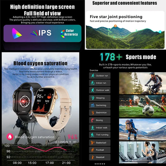 2025 New Built-in GPS Outdoor Smart Watch 2.01''HD Screen178+sports  Health Monitoring Bluetooth Call lP68 Waterproof Smartwatch