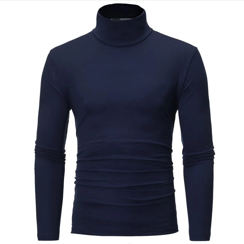 2023 new Men's High Neck Slim Fit Long Sleeve T-shirt turtleneck for men slim elastic thin pullover