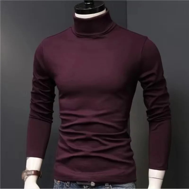 2025 New Men's keep warm Sport Casual High Neck Slim Fit Long Sleeve T-shirt turtleneck for men slim elastic thin pullover