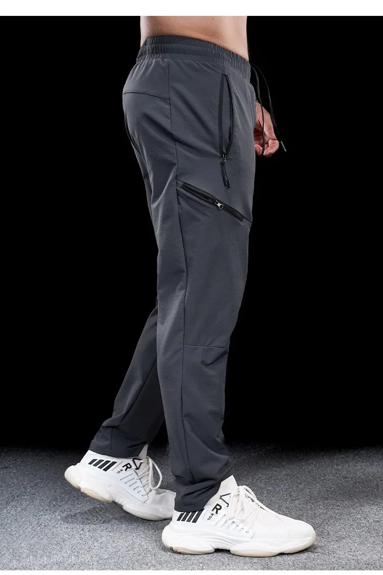 New Autumn Winter Men Quick-drying Sports Casual Trousers Gym Fitness Running Training Clothes Micro-elastic Zipper Pocket Pants