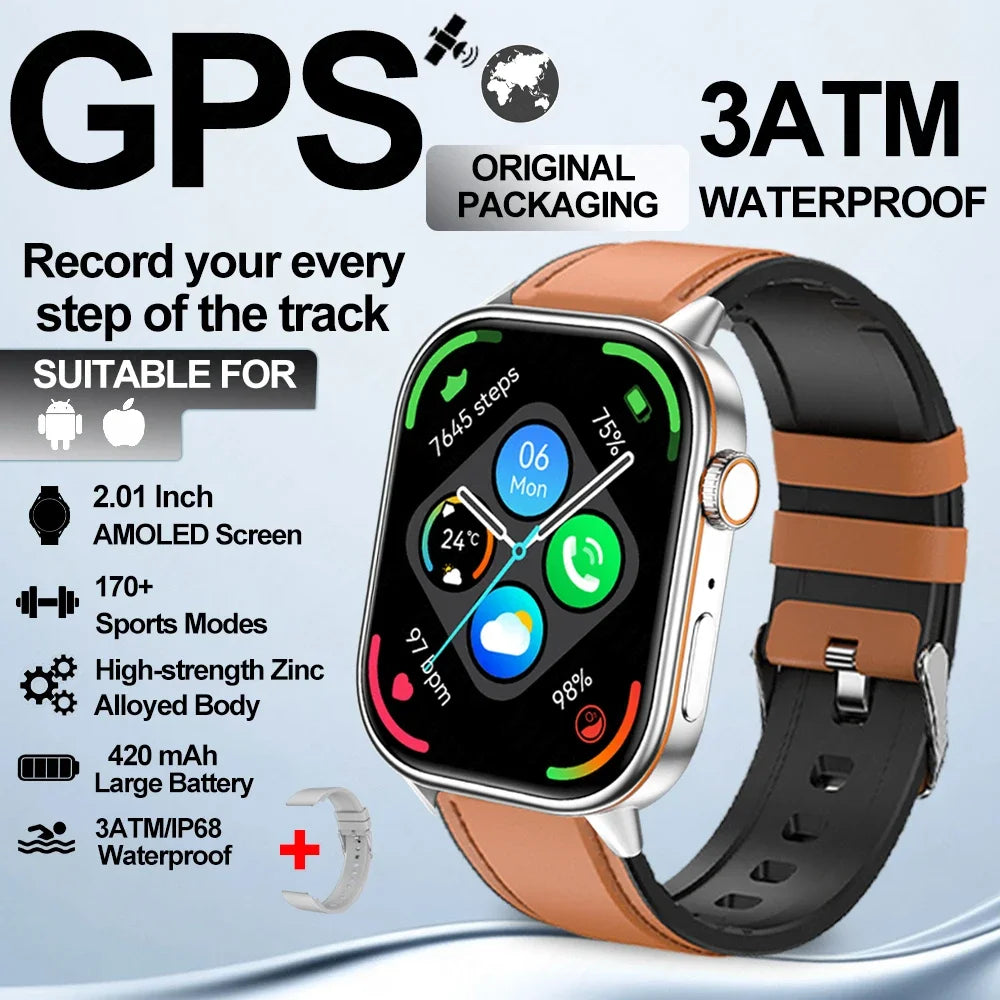 2025 New Built-in GPS Outdoor Smart Watch 2.01''HD Screen178+sports  Health Monitoring Bluetooth Call lP68 Waterproof Smartwatch