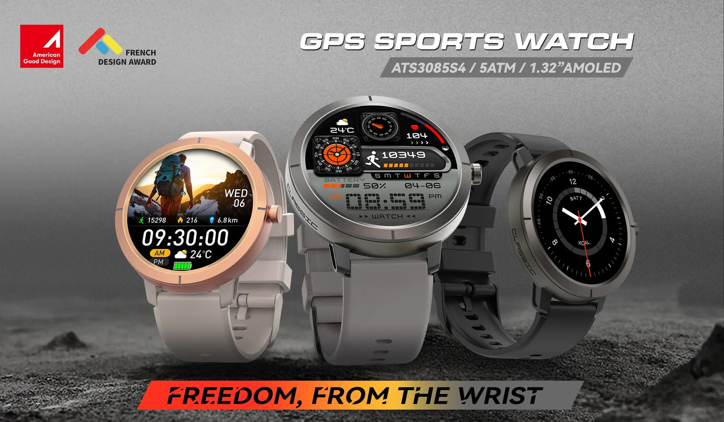 2025 New GPS Sports Smart Watch 1.32 inch AMOLED 5ATM Waterproof Outdoor Watch 360mAh Battery call Smarwatch For Men And Women