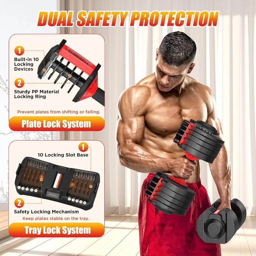 Adjustable Dumbbells Set with AntiSlip Handle and Dual Safety Locking System for Full Body Workout: Versatile 25 52.5 55 LBS We