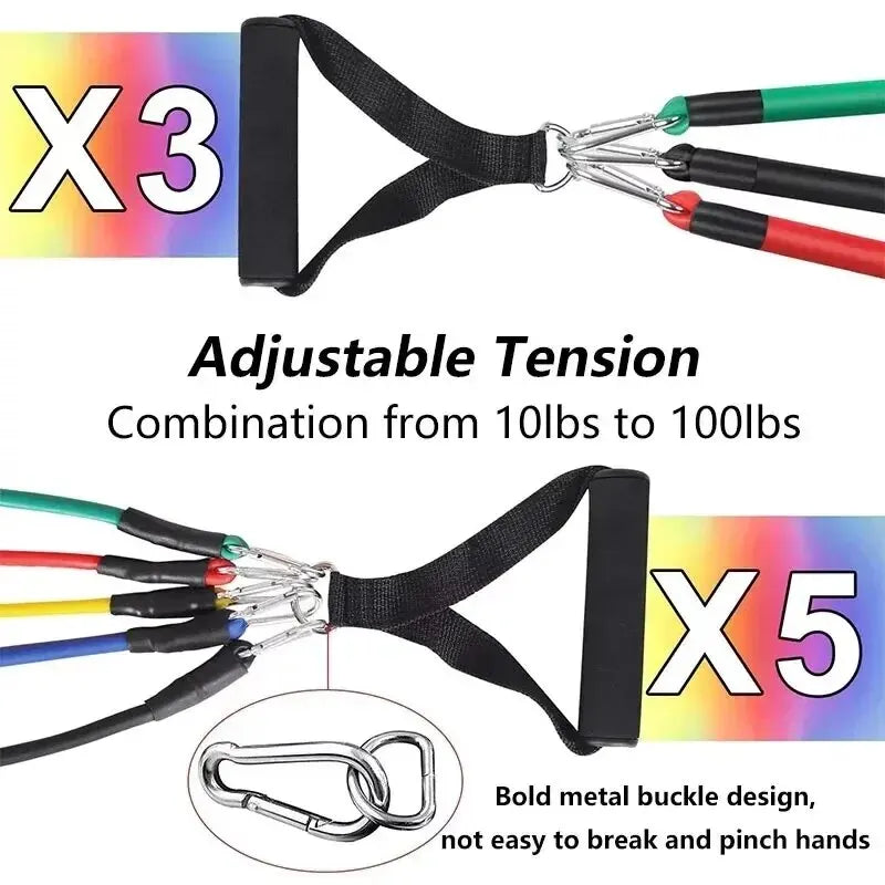 11pcs/Set Pull Rope, Resistance Bands, Portable Fitness Equipment, Ankle Strap, Chest Expander, Elastic Exercise Band 7 Sister Stars LLC