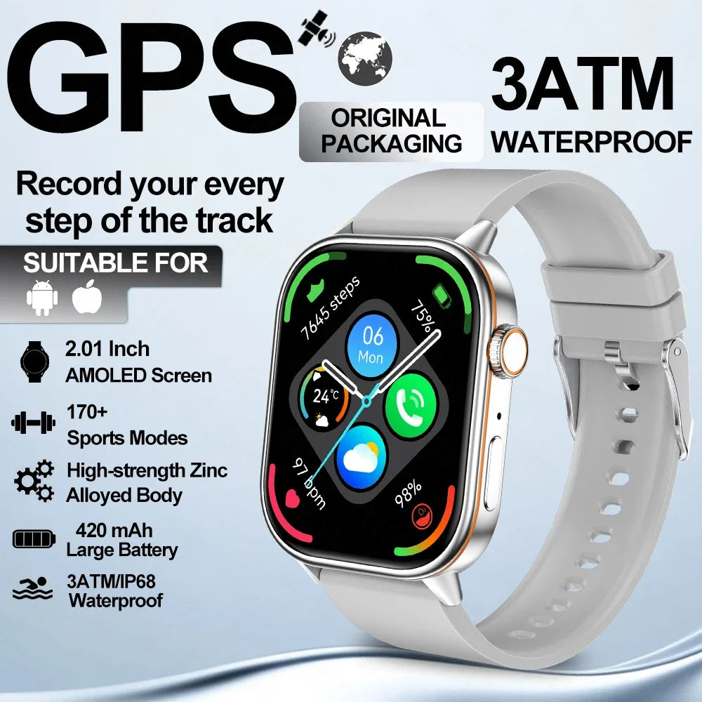 2025 New Built-in GPS Outdoor Smart Watch 2.01''HD Screen178+sports  Health Monitoring Bluetooth Call lP68 Waterproof Smartwatch