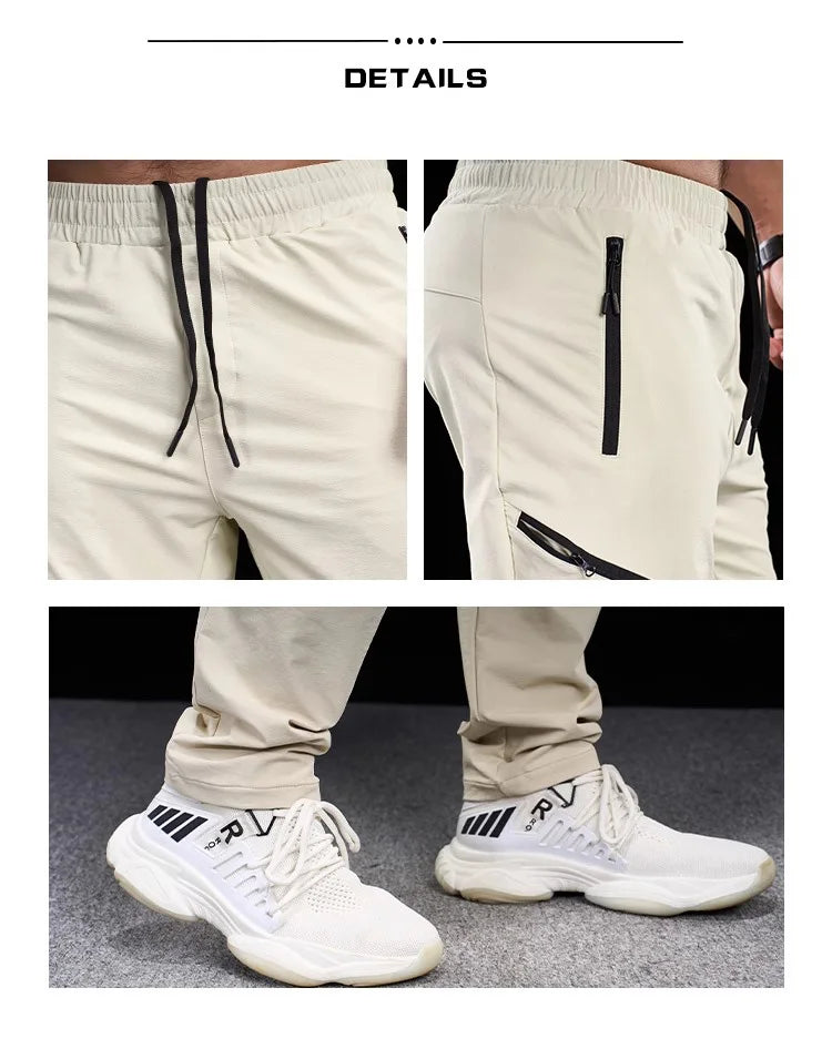 New Autumn Winter Men Quick-drying Sports Casual Trousers Gym Fitness Running Training Clothes Micro-elastic Zipper Pocket Pants