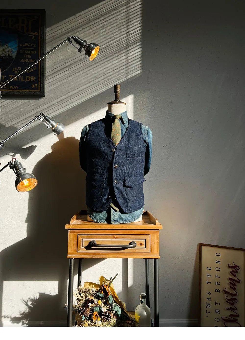 American Retro Heavyweight Tweed Hunting Vest Woolen V-ne Workwear Vest Men's RL Khaki Faion Urban All-Season Slim Fit