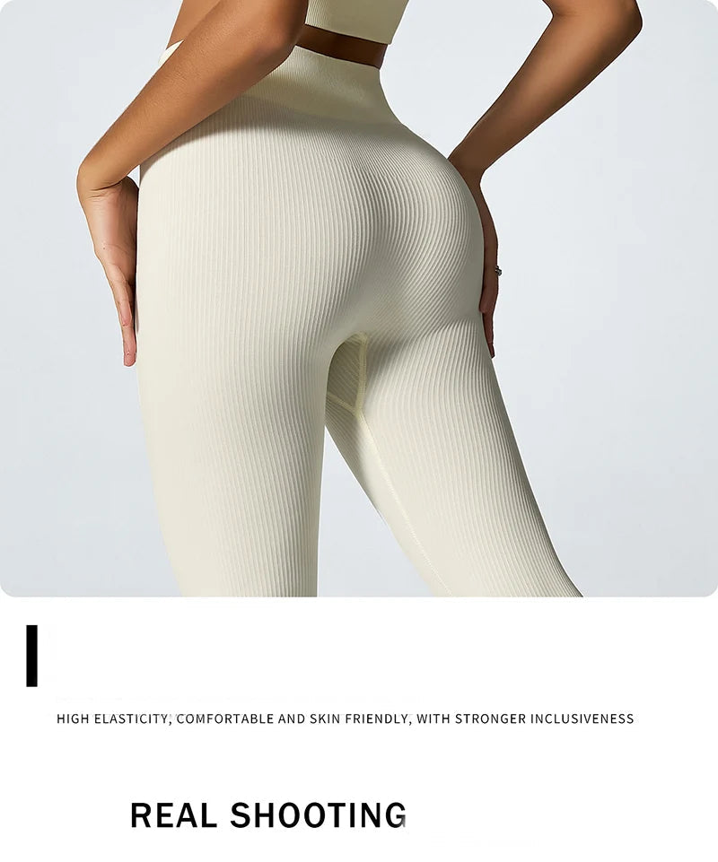 Women's seamless knitted thread yoga pants high waisted sports leggings hip lifting running training slimming and fashionable 7 Sister Stars LLC