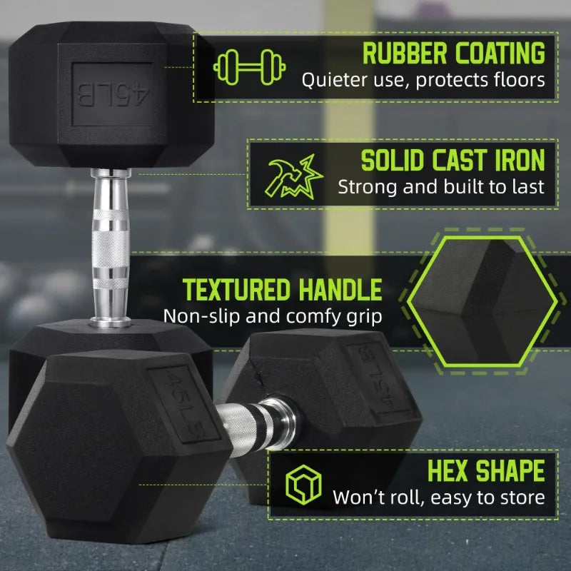 BalanceFrom Rubber Encased Hex Dumbbells, 45 lbs Pair, Black 7 Sister Stars LLC