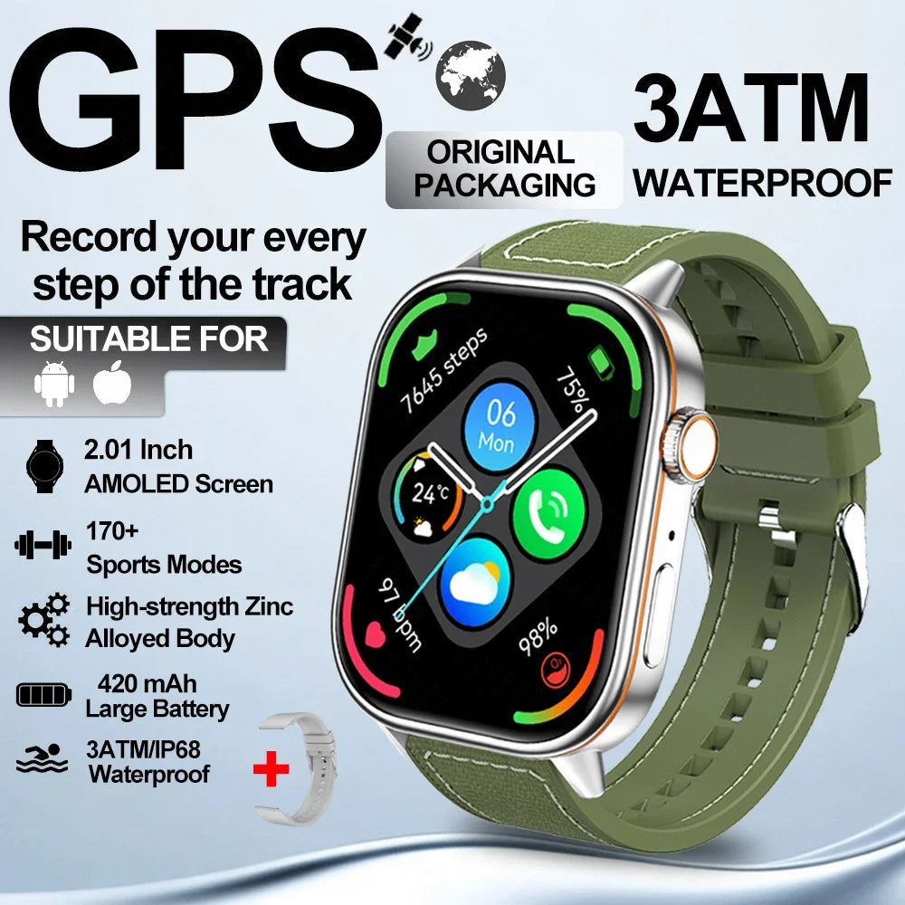2025 New Built-in GPS Outdoor Smart Watch 2.01''HD Screen178+sports  Health Monitoring Bluetooth Call lP68 Waterproof Smartwatch