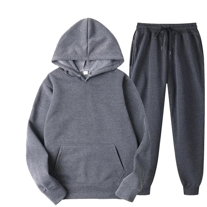 Men's Autumn and Winter New Solid Color Hoodie+pants Two-piece Set Fashionable Casual Sports Set Size S-3XL Tracksuit
