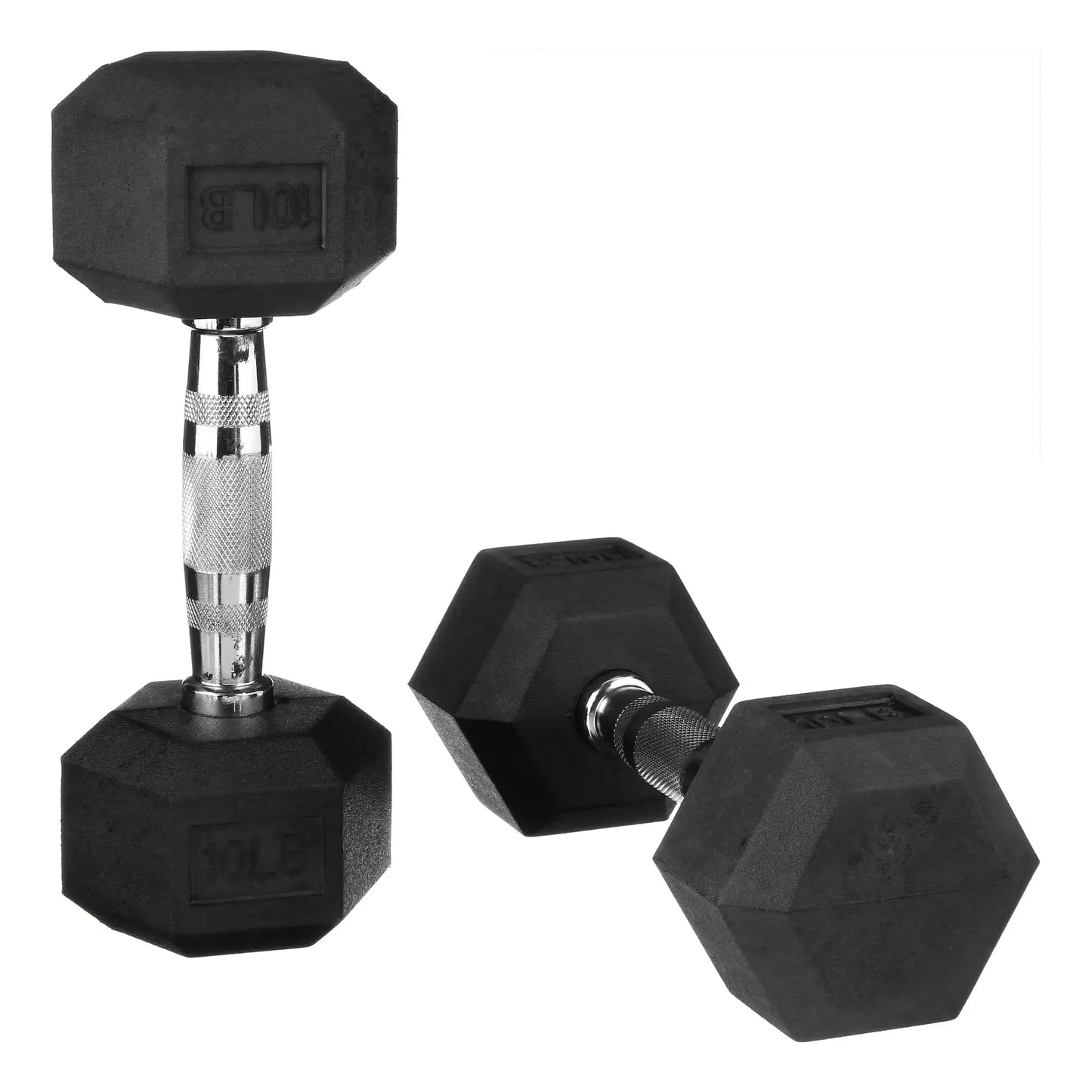 10lb Rubber Encased Hex Dumbbell Pair Black, Non-Roll Design for Home Gym, Strength Training & Weightlifting
