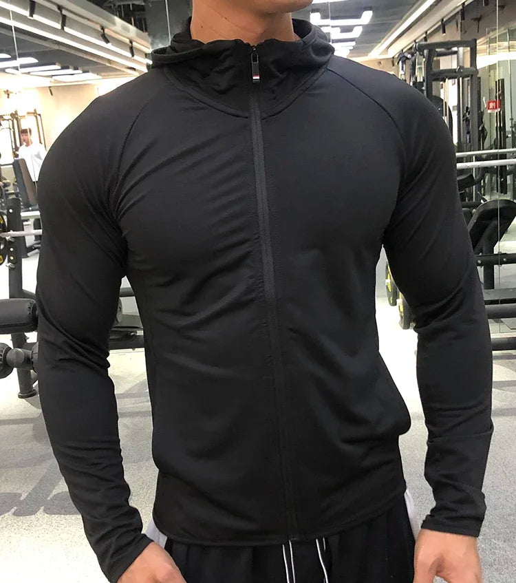 New Winter Autumn Hoodies Sport Shirt Men Hat Zipper Running Jackets Fitness Gym Sports Clothing Sport Top Men's Sportswear 2022