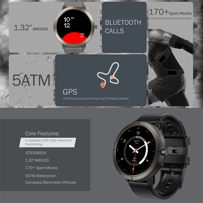2025 New GPS Sports Smart Watch 1.32 inch AMOLED 5ATM Waterproof Outdoor Watch 360mAh Battery call Smarwatch For Men And Women