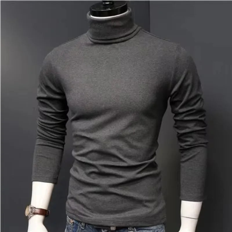 2025 New Men's keep warm Sport Casual High Neck Slim Fit Long Sleeve T-shirt turtleneck for men slim elastic thin pullover
