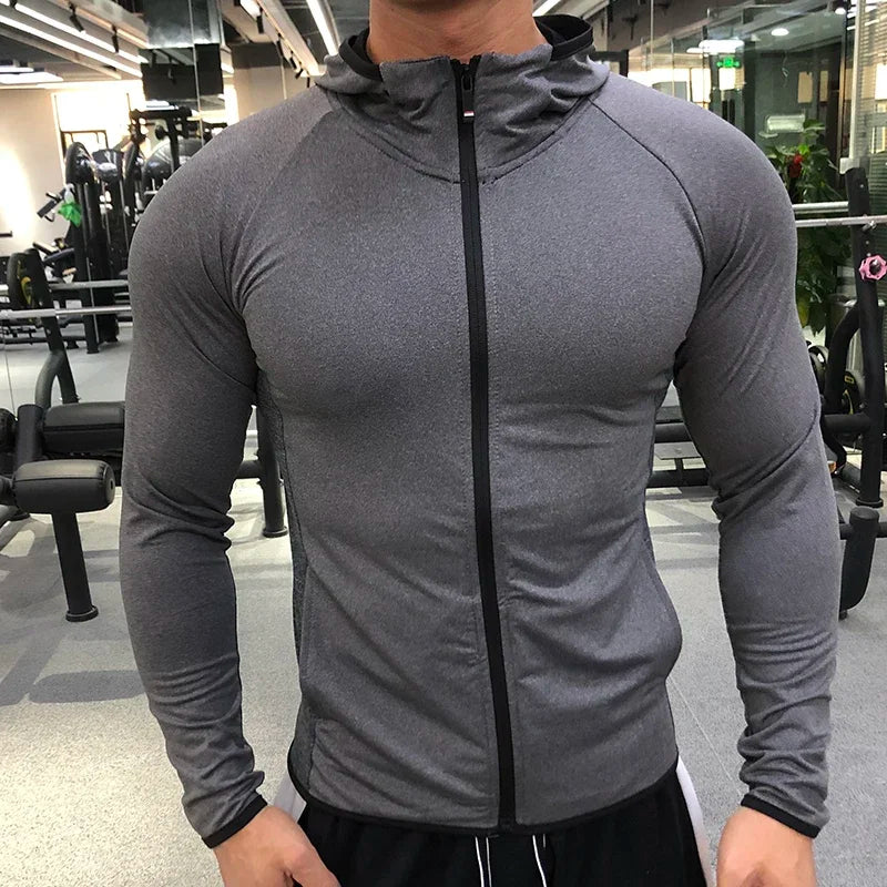 New Winter Autumn Hoodies Sport Shirt Men Hat Zipper Running Jackets Fitness Gym Sports Clothing Sport Top Men's Sportswear 2022