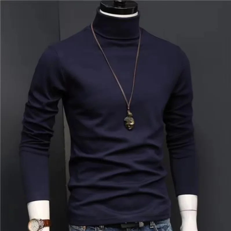 2025 New Men's keep warm Sport Casual High Neck Slim Fit Long Sleeve T-shirt turtleneck for men slim elastic thin pullover