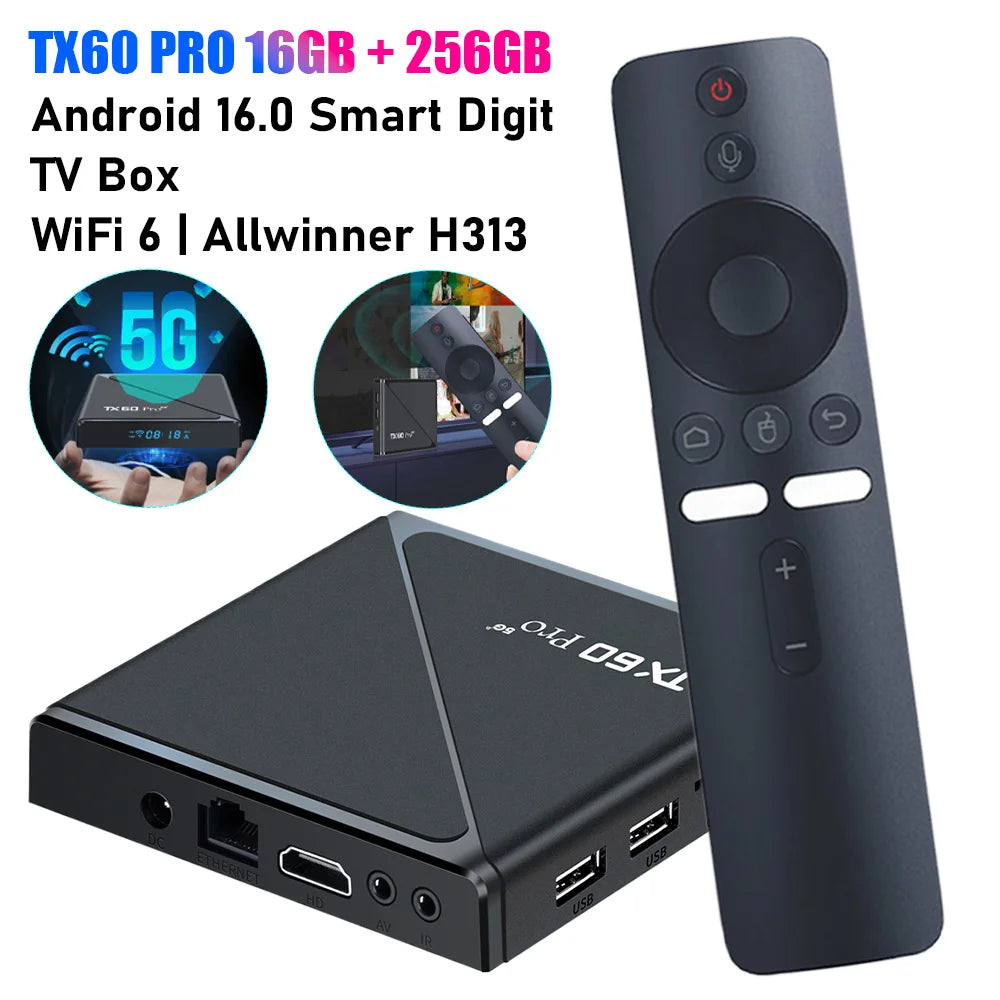 Android 16.0 TV Box TX60 PRO 16+256GB 4K HDR10+ Allwinner H313 WiFi 6 BT 5.0 Voice Remote high quality Home Theater Media Player
