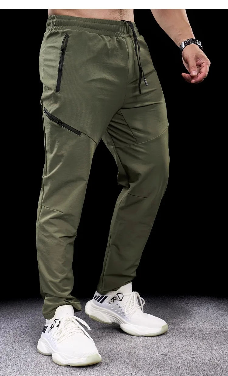 New Autumn Winter Men Quick-drying Sports Casual Trousers Gym Fitness Running Training Clothes Micro-elastic Zipper Pocket Pants