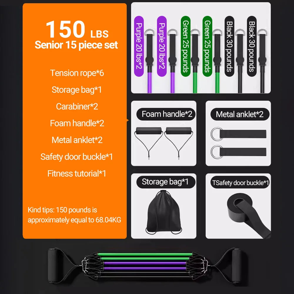 10-14pcs/Set Pull Rope Bodybuilding Resistance Bands Set Multi-function Tensioner Suit Muscle Training Belt Elastic Bands 7 Sister Stars LLC