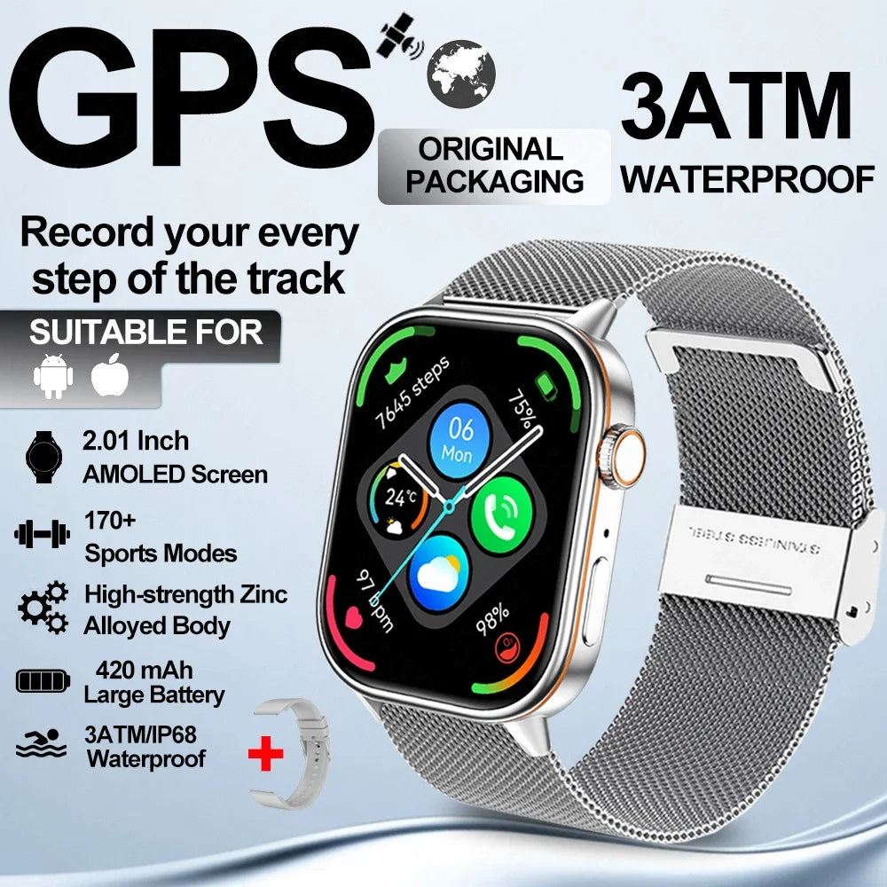 2025 New Built-in GPS Outdoor Smart Watch 2.01''HD Screen178+sports  Health Monitoring Bluetooth Call lP68 Waterproof Smartwatch