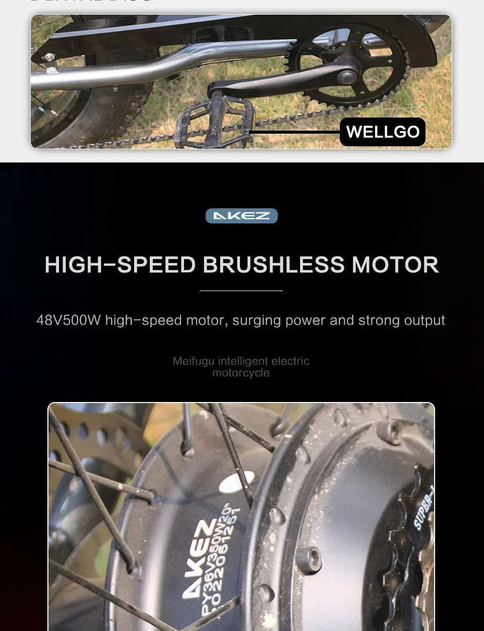 Electric Bike AKEZ 1500W Motor 48V 18AH Leisure commuting with Hydraulic Brake Electric Bicycle 20 inch mountain off-road E-bike 7 Sister Stars LLC
