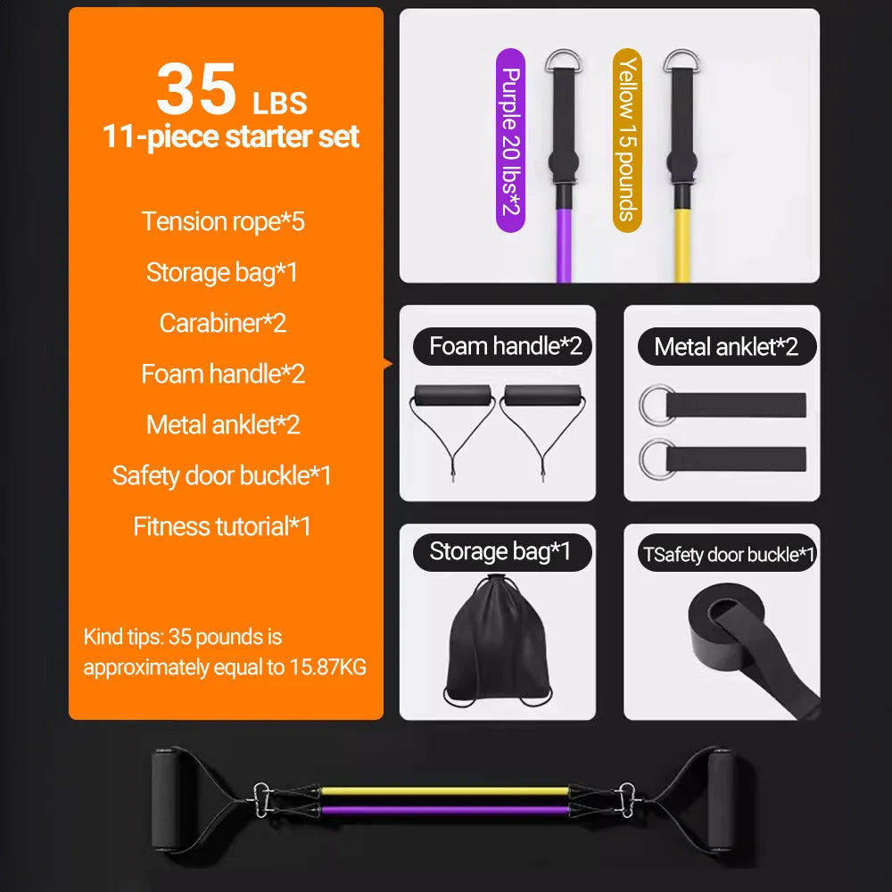 10-14pcs/Set Pull Rope Bodybuilding Resistance Bands Set Multi-function Tensioner Suit Muscle Training Belt Elastic Bands 7 Sister Stars LLC