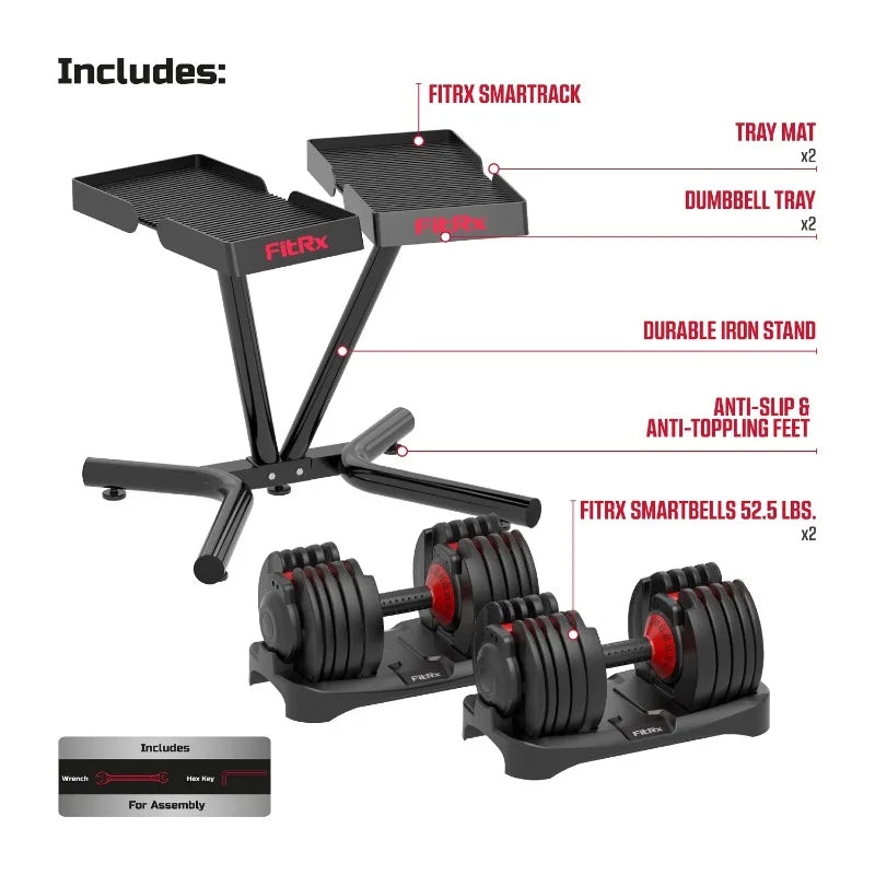 FitRx Adjustable Dumbbells, 52.5lb SmartBell Dumbbell Set with Quick-Select Weights for Home Gym 7 Sister Stars LLC