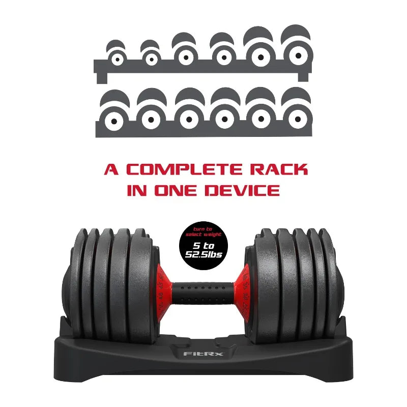 FitRx Adjustable Dumbbells, 52.5lb SmartBell Dumbbell Set with Quick-Select Weights for Home Gym 7 Sister Stars LLC