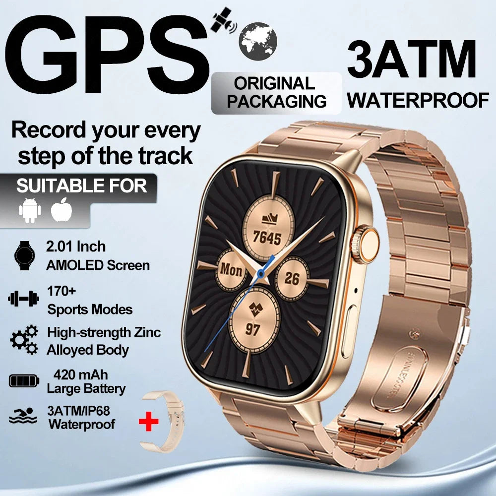 2025 New Built-in GPS Outdoor Smart Watch 2.01''HD Screen178+sports  Health Monitoring Bluetooth Call lP68 Waterproof Smartwatch